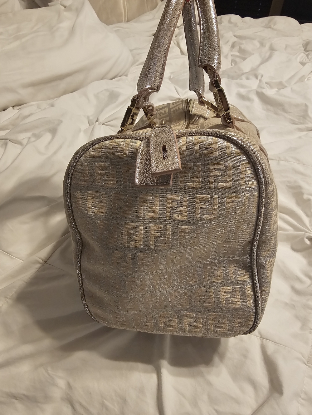 FENDI 2000-2010 Zucchino Canvas Shine Bauletto Forever Boston Bag - Picture 11 of 13